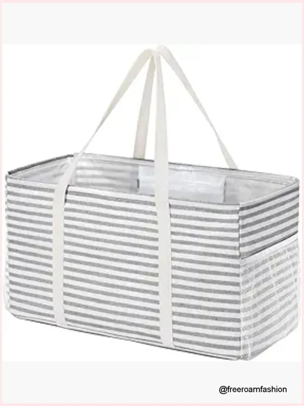 Extra Large Tote Bag, Reusable Grocery Bags with Wire Frame, Standing Foldable